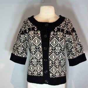 Jillian Jones Sweater Lambs Wool Black/Off White half Sleeve Size M